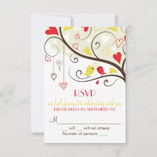 Rode en Gele Liefdesvogels RSVP Trouwkaart Uitnodi Kaartje