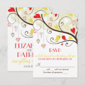 Rode en Gele Onvolwassen Liefdesvogels RSVP Trouwk (Voorkant / Achterkant)