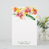 Rode en gele orchideeën gepersonaliseerd briefpapier (Staand voorkant)