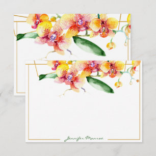 Rode en gele orchideeën gepersonaliseerd notitiekaartje