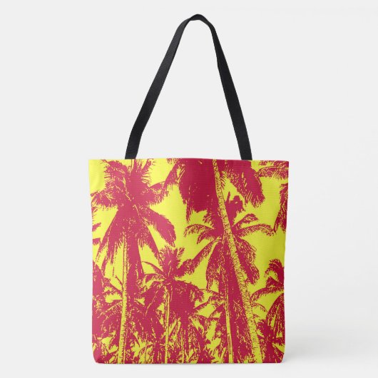 Rode en gele palmbomen ontwerpen funky tote bag (Voorkant)