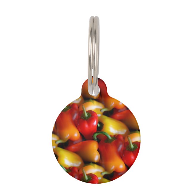 Rode en gele paprika's Ronde Pet Tag Huisdierpenning (Voorkant)