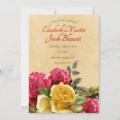 Rode en Gele Rozen Bloemenbruiloft, roze Kaart (Voorkant)