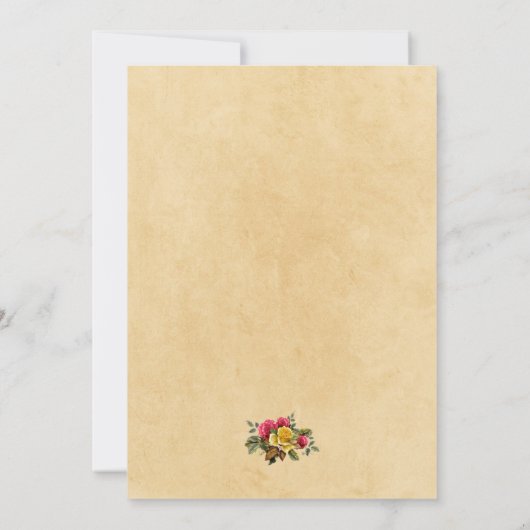 Rode en Gele Rozen Bloemenbruiloft, roze Kaart (Achterkant)