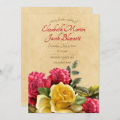 Rode en Gele Rozen Bloemenbruiloft, roze Kaart (Voorkant / Achterkant)
