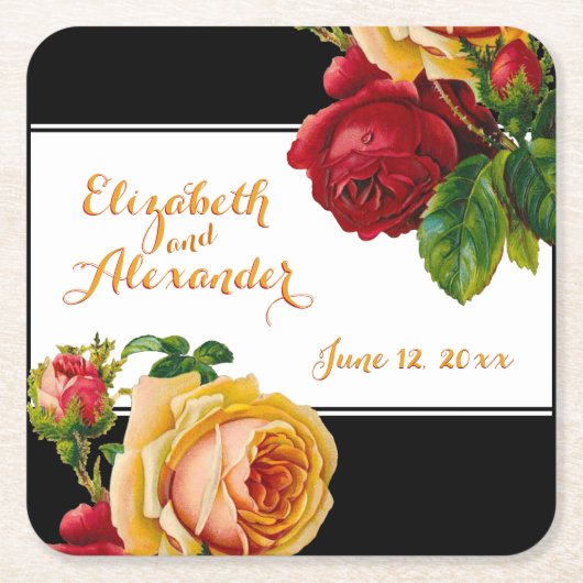 Rode en gele rozen  Boheems gebruik Kartonnen Onderzetters (Voorkant)