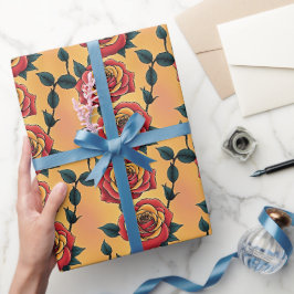 Rode En Gele Rozen Cadeaupapier