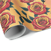 Rode En Gele Rozen Cadeaupapier (Rol Hoek)