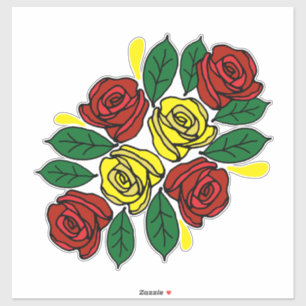 Rode en Gele Rozen Folk Art Smalboot Sticker