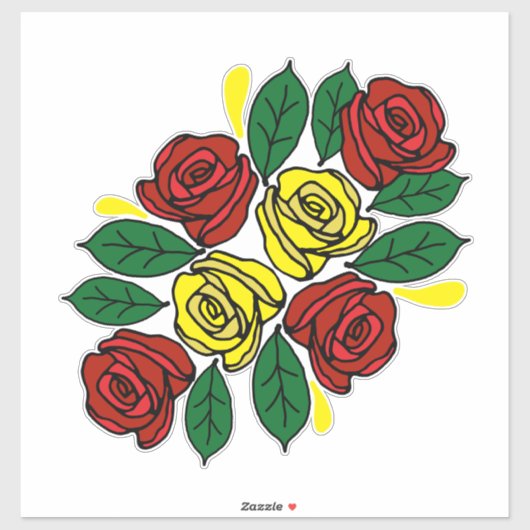 Rode en Gele Rozen Folk Art Smalboot Sticker (Vel)