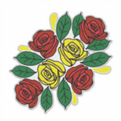 Rode en Gele Rozen Folk Art Smalboot Sticker (Voorkant)