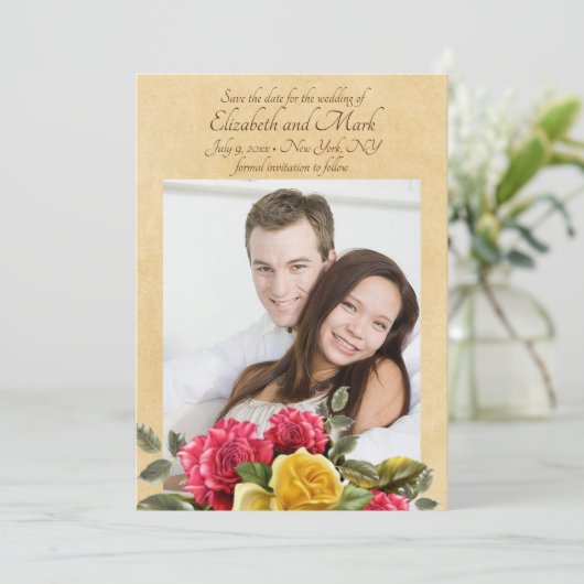 rode en gele rozen Foto opslaan Datum Save The Date (Staand voorkant)