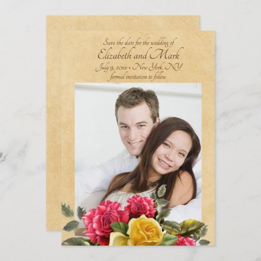  rode en gele rozen Foto opslaan Datum Save The Date (Voorkant / Achterkant)