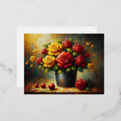 Rode en gele rozen in een pot folie feestdagen briefkaart (Voorkant / Achterkant)