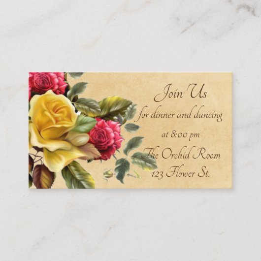  rode en gele rozen informatiekaartje (Voorkant)