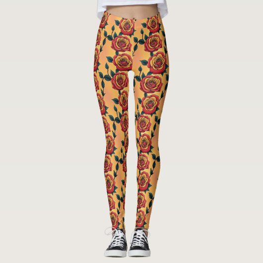 Rode En Gele Rozen Leggings (Voorkant)