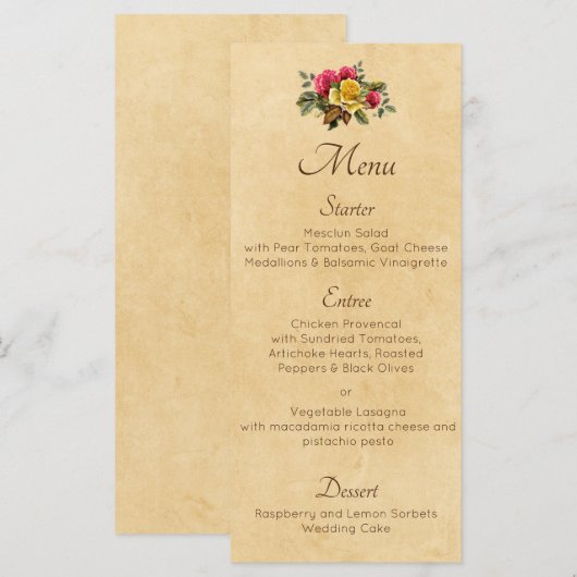 rode en gele rozen menu (Voorkant / Achterkant)