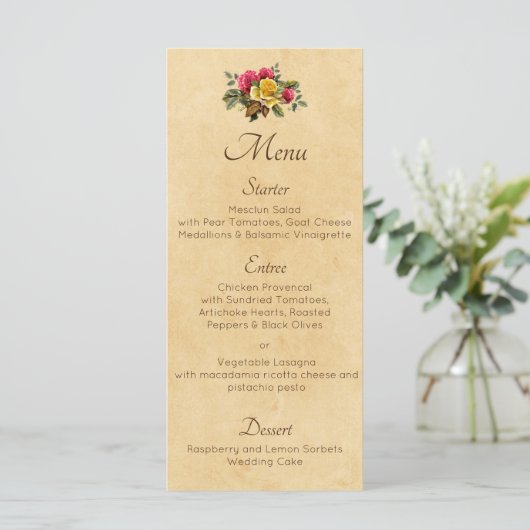  rode en gele rozen menu (Staand voorkant)