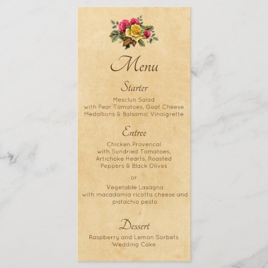  rode en gele rozen menu (Voorkant)