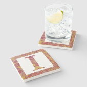 Rode en gele steen Marmering Monogram I Stenen Onderzetter (Zijkant)