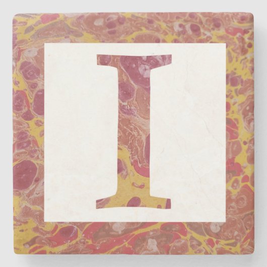 Rode en gele steen Marmering Monogram I Stenen Onderzetter (Voorkant)