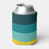 Rode en gele strepen tussen blauwe tinten blikjeskoeler (Blikje Voorkant)