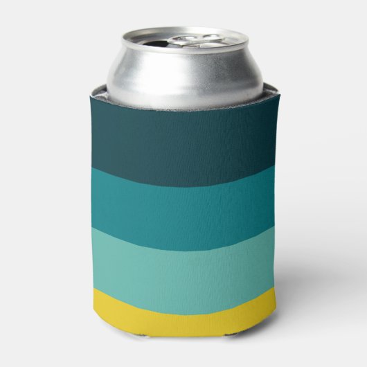 Rode en gele strepen tussen blauwe tinten blikjeskoeler (Blikje Voorkant)