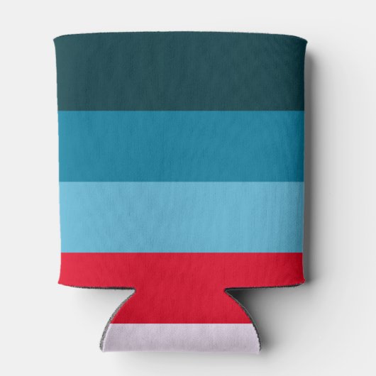 Rode en gele strepen tussen blauwe tinten blikjeskoeler (Achterkant)