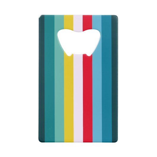 Rode en gele strepen tussen blauwe tinten creditkaart flessenopener (Voorkant)