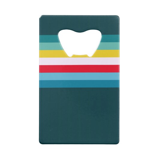 Rode en gele strepen tussen blauwe tinten creditkaart flessenopener (Achterkant)