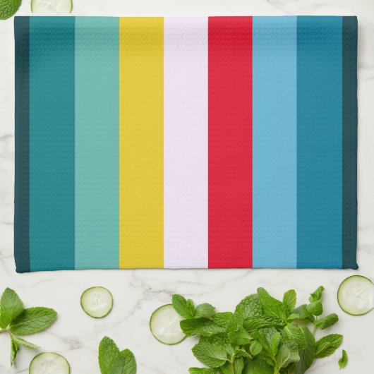 Rode en gele strepen tussen blauwe tinten theedoek (Gevouwen)