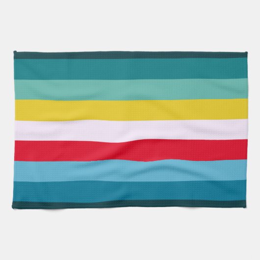 Rode en gele strepen tussen blauwe tinten theedoek (Horizontaal)