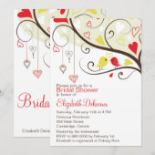 Rode en gele Tortelduifjes Bridal Shower Invitatio Kaart (Voorkant / Achterkant)