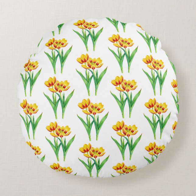 Rode en Gele Tulp Accentkussen Rond Kussen (Voorkant)