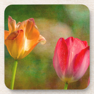Rode en gele tulpen op een textuur achtergrond bier onderzetter