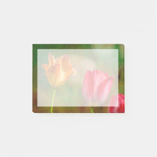 Rode en gele tulpen op een textuur achtergrond post-it® notes (Voorkant)