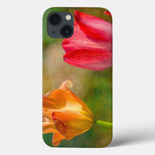 Rode en gele tulpen op getextureerde achtergrond Case-Mate iPhone case (Achterkant)