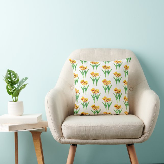 Rode en Gele Tulpen Worp Kussen (Stoel)