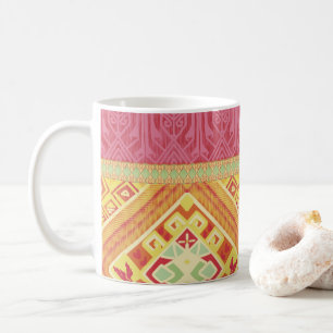 Rode en gele veren koffiemok