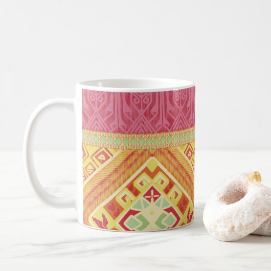 Rode en gele veren koffiemok (Met donut)