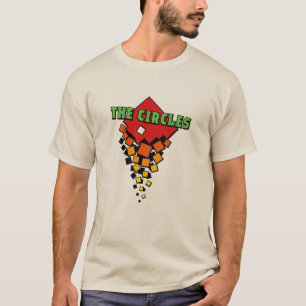 Rode en Gele Vierkanten met Groene Cirkels Tekst T-shirt