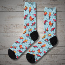 Rode en gele vissen op blauwe achtergrond