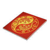 Rode en gele Yin Yang Geckos Tegeltje (Zijkant)