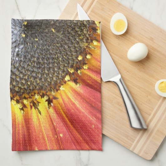 Rode en gele zonnebloemen keukenhanddoeken (Quarter Fold)