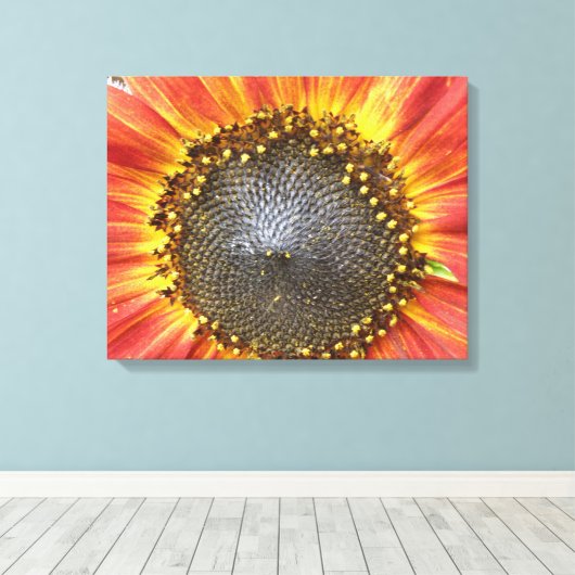 Rode en gele zonnebloempandoek canvas afdruk (Insitu (Houten vloer))