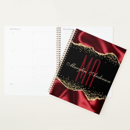 RODE EN GOUD SHIMMER SATIN GRENZEN AANGEPASTE MONO PLANNER (Display)