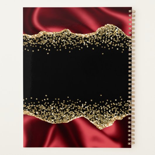 RODE EN GOUD SHIMMER SATIN GRENZEN AANGEPASTE MONO PLANNER (Achterkant)