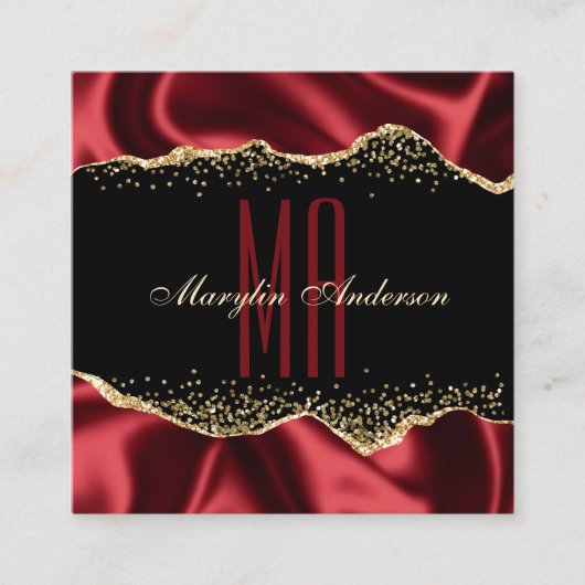 RODE EN GOUD SHIMMER SATIN GRENZEN AANGEPASTE MONO VIERKANTE VISITEKAARTJE (Voorkant)
