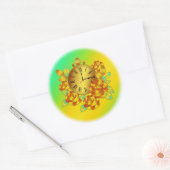 Rode en goudbloemen en Antiek klok Ronde Sticker (Envelop)