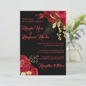 RODE EN GOUDE ELEGANT ROOS WEDDING INVITATIONS KAART (Staand voorkant)
